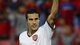 Robin van Persie celebrates scoring the only goal of the game
