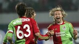 Lokomotiv celebrate a UEFA Cup goal