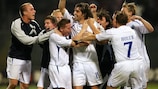 Mladá Boleslav celebrate their shoot-out success in Palermo