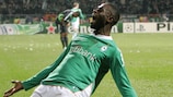 Boubacar Sanogo celebrates after scoring Bremen's second