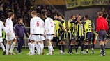 CSKA players (in white) reflect on their defeat while Fenerbahçe celebrate