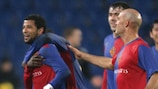 Carlitos (left) is congratulated by his Basel team-mates after scoring