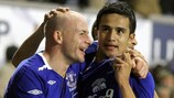 Tim Cahill (right) celebrates with Lee Carsley after putting Everton ahead