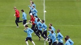 The PSV players in training ahead of the fixture with Inter