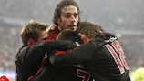 Luca Toni takes the plaudits from his team-mates