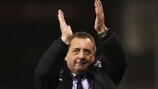 Jimmy Calderwood salutes the home supporters