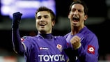 Fiorentina celebrate Adrian Mutu's goal in Trondheim