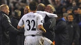 El Hadji Diouf celebrates his first-leg goal with manager Gary Megson