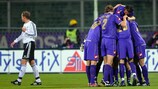 Fabio Liverani is mobbed after scoring Fiorentina's opener