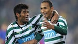 Liedson (right) celebrates Sporting's third goal with Rodrigo Tiuí