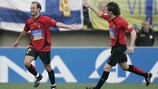 Angelos Basinas celebrando un gol con el Mallorca