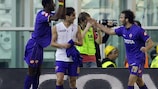Pablo Daniel Osvaldo (centre) celebrates is goal for Fiorentina at the weekend