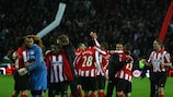 PSV's players celebrate their victory on penalties
