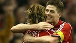 Steven Gerrard and Fernando Torres celebrate after the former's spot-kick