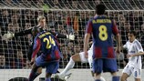 Yaya Touré (left) scores the only goal of the game for Barcelona