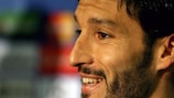 Gianluca Zambrotta speaks to reporters at Old Trafford