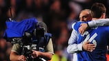 Chelsea manager Avram Grant and captain John Terry embrace after the final whistle