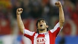 Agüero celebrates Atlético's victory and passage in the UEFA Champions League
