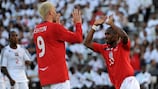 Dean Ashton and Jermain Defoe celebrate an England goal against Trinidad & Tobago