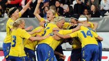 Jugadoras de Suecia celebran una victora