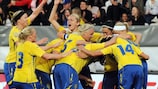 Sweden celebrate their dramatic defeat of Italy in May 2008