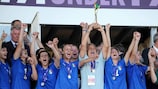 Corrado Corradini lifts the UEFA Women's Under-19 European Championship trophy in 2008