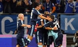 Los jugadores del Schalke celebran el gol de Christian Pander