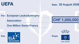 Der jährliche Wohltätigkeitsscheck der UEFA über eine Million Schweizer Franken (619.000 Euro) geht in diesem Jahr an den Europäischen Leukodystrophie-Verband (ELA)