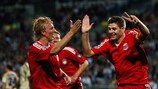 Liverpool's match-winner Steven Gerrard (right) celebrates with Dirk Kuyt