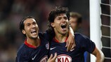 Sergio Agüero (right) celebrates after scoring one of his goals