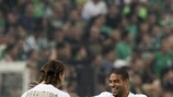 Zlatan Ibrahimović (left) and Adriano celebrate