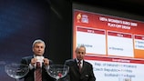 UEFA General Secretary David Taylor and head of national team competitions Mikael Salzer make the draw