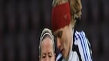 Valentina Savchenkova (right) takes on Scotland goalscorer Pauline Hamill