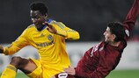 CFR's Eugen Trică (right) in action against Chelsea on Matchday 2