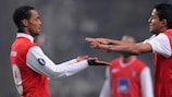 Albert Meyong y Matheus celebran un gol del Braga en la fase de grupos