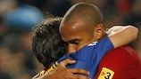 Thierry Henry (right) scored a hat-trick for Barcelona against Valencia