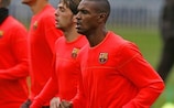 Eric Abidal in training ahead of Barcelona's meeting with Shakhtar