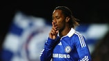 Didier Drogba celebrates his winning goal for Chelsea