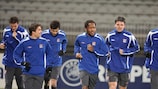Lyon players train ahead of their group decider with Bayern