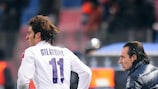 Cesare Prandelli congratulates Alberto Gilardino on his winning goal