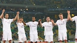 Os jogadores do Bayern festejam a goleada em Alvalade