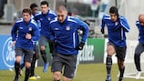 Karim Benzema shows the way during Lyon's training session on Monday