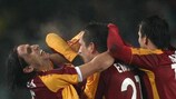 Die Spieler von Galatasaray AŞ feiern den Einzug ins Achtelfinale
