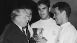 UEFA President Ebbe Schwartz presents Madrid with the European Champion Clubs' Cup in 1960