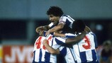 Rabah Madjer is congratulated after scoring for Porto in the 1987 European Cup final