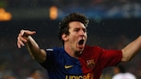 Lionel Messi shows his delight after scoring his second and Barcelona's third