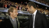 Josep Guardiola (FC Barcelona) y Jürgen Klinsmann (FC Bayern München)