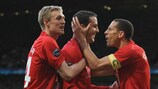 John O'Shea, Darren Fletcher y Rio Ferdinand (Manchester United FC)