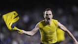 Celebration time for Barcelona's Andrés Iniesta after his dramatic late strike