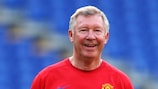 Sir Alex Ferguson looking relaxed during United's training session at the Stadio Olimpico